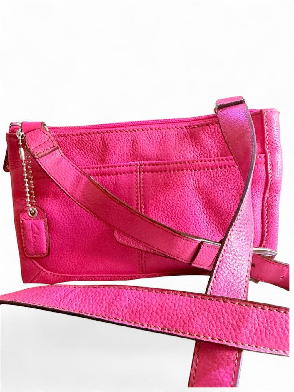Clarks Hot Pink Genuine Leather Triple Zip Organizer Crossbody Bag NWOT